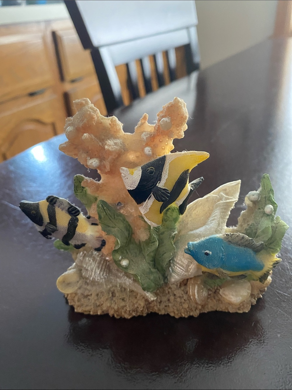 Decorative Resin Aquarium Ornament with Yellow, Blue and Black Fish